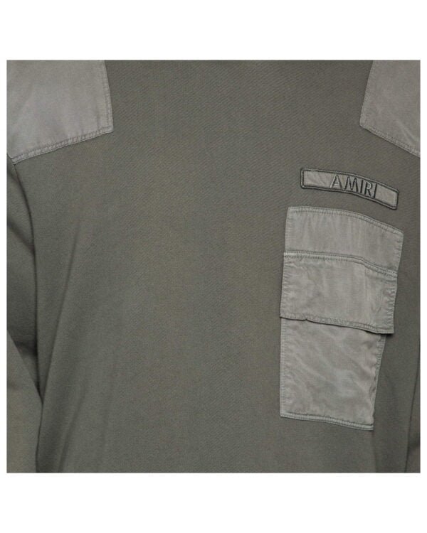 amiri cotton knit patched detail hoodie sweatshirt vert detail