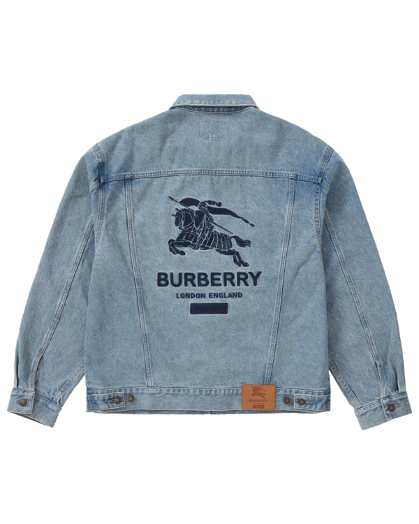 supreme burberry denim trucker jacket washed veste bleu dos
